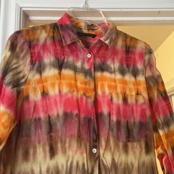 Zara size M pink orange tie dye look shirt dress - Picture 2 of 3